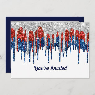 Patriotic Glitter Drip Border Birthday Invitation