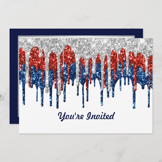 Patriotic Glitter Drip Border Birthday Invitation (Front/Back)