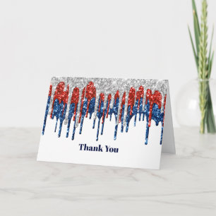 Patriotic Glitter Drip Border Letterpress Thank You Card