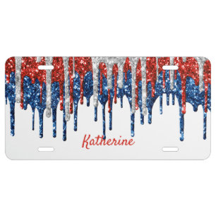 Patriotic Glitter Drip Border License Plate
