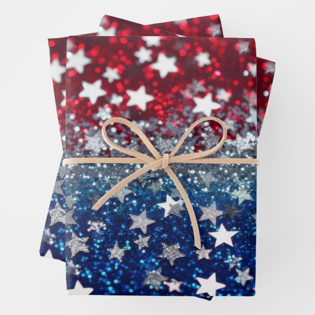 Patriotic Glitter Wrapping Paper Sheets (In situ)