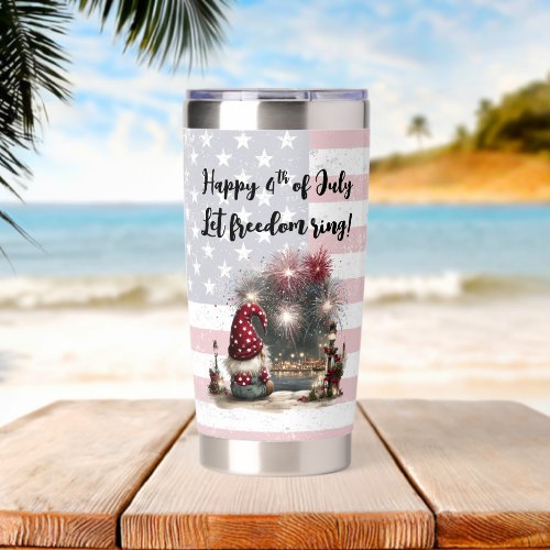 Patriotic Gnome 4th of July • Rustic American Insulated Tumbler