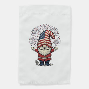 Patriotic Gnome Fireworks Vintage Vector Design_1 Garden Flag