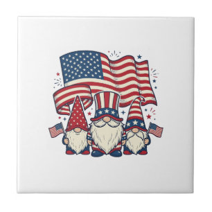 Patriotic Gnome Flag Vintage Engraving Design_1 Ceramic Tile