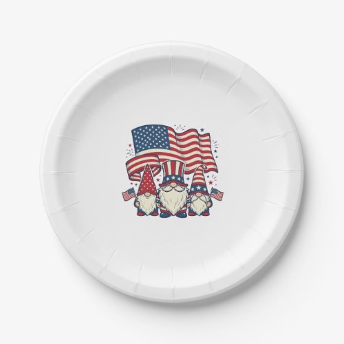 Patriotic Gnome Flag Vintage Engraving Design_1 Paper Plates