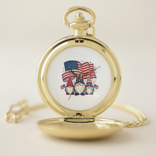 Patriotic Gnome Flag Vintage Engraving Design_1 Pocket Watch