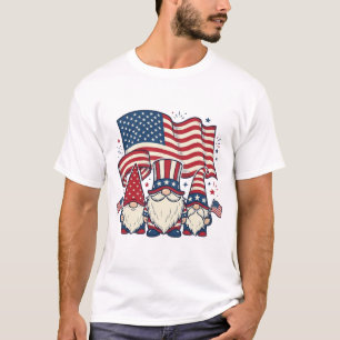 Patriotic Gnome Flag Vintage Engraving Design_1 T-Shirt