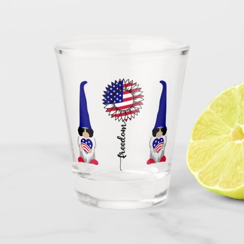 Patriotic Gnome Freedom Sunflower Americana Design Shot Glass