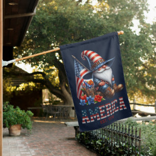 Patriotic Gnome House Flag