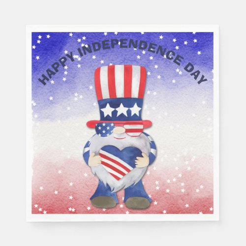 Patriotic Gnome Stars and Stripes Independence Day Napkins