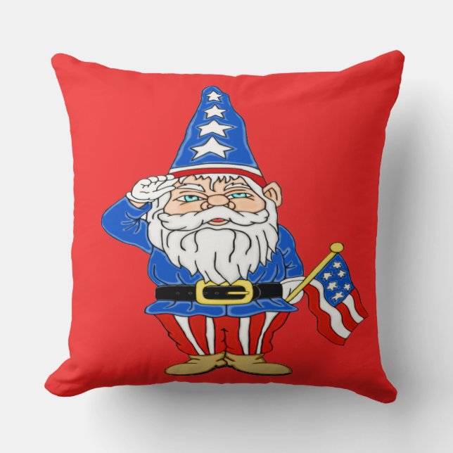 Patriotic Gnome Throw Pillow (Front)