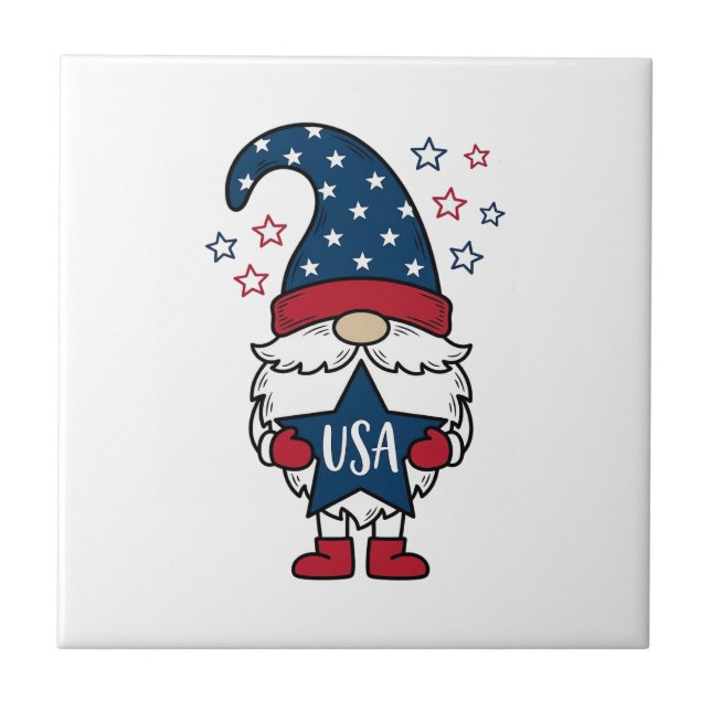 Patriotic Gnome USA Star Vector Shirt Design_1 Ceramic Tile (Front)