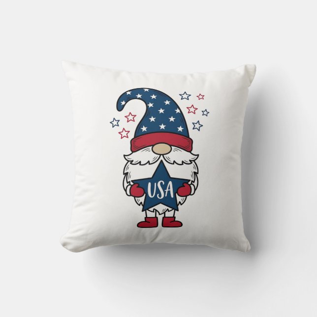 Patriotic Gnome USA Star Vector Shirt Design_1 Throw Pillow (Front)