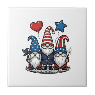 Patriotic Gnome Vintage Engraving Vector Design_1 Ceramic Tile
