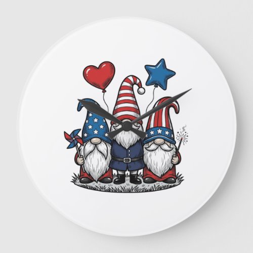 Patriotic Gnome Vintage Engraving Vector Design_1 Large Clock