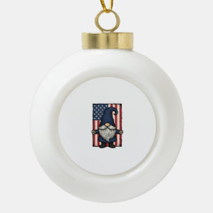 Patriotic Gnome Vintage Flag Shirt Design_1 Ceramic Ball Christmas Ornament