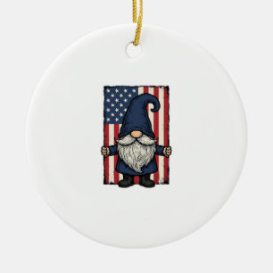 Patriotic Gnome Vintage Flag Shirt Design_1 Ceramic Ornament
