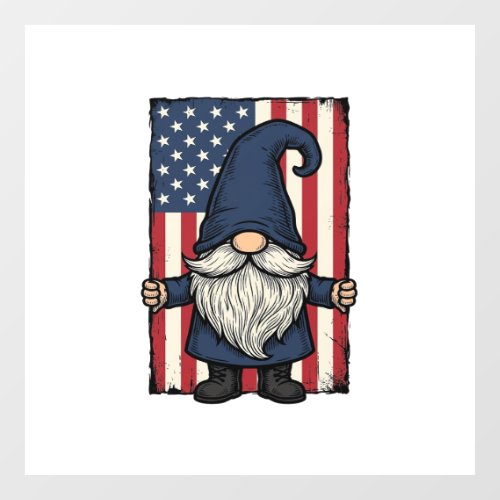 Patriotic Gnome Vintage Flag Shirt Design_1 Window Cling