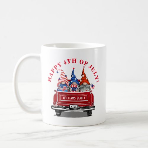Patriotic Gnome Vintage Red Truck 4th of July Coffee Mug
