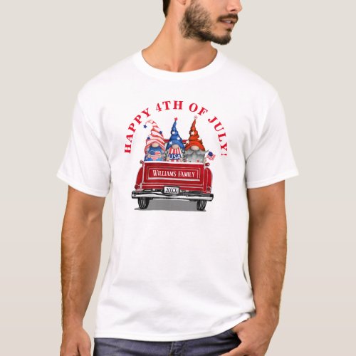 Patriotic Gnome Vintage Red Truck 4th of July T_Sh T_Shirt