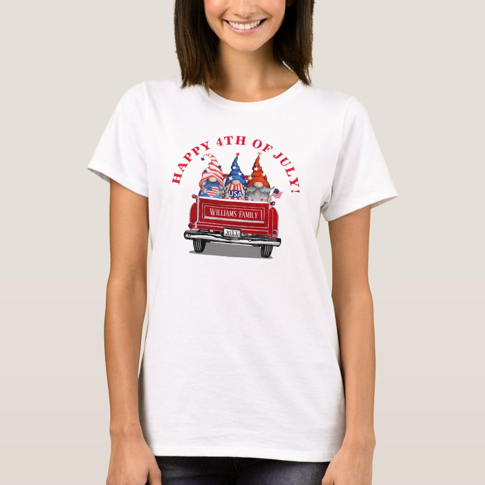 Discover Patriotic Gnome Vintage Red Truck 4th of July Personalized T-Shirt