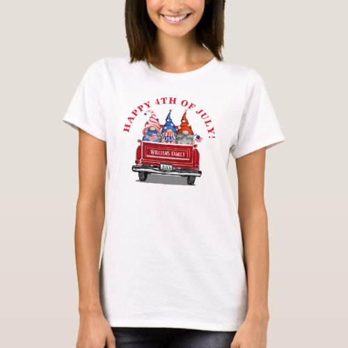Patriotic Gnome Vintage Red Truck 4th of July T_Shirt