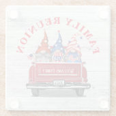 Patriotic Gnome Vintage Red Truck Family Reunion Glass Coaster (Back)
