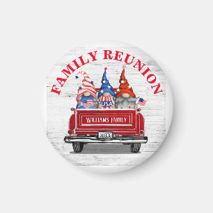 Patriotic Gnome Vintage Red Truck Family Reunion Magnet