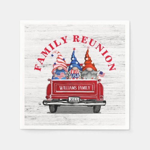 Patriotic Gnome Vintage Red Truck Family Reunion Napkins