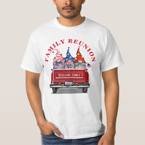 Patriotic Gnome Vintage Red Truck Family Reunion T_Shirt