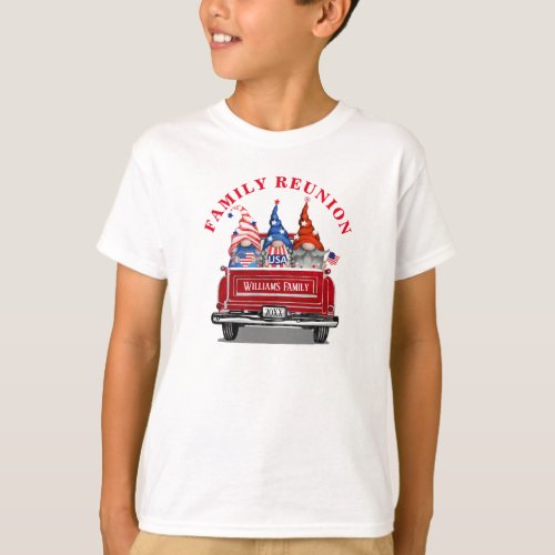 Patriotic Gnome Vintage Red Truck Family Reunion T_Shirt