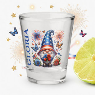 Patriotic Gnome with Fireworks America Celebration Shot Glass