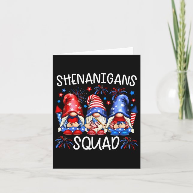 Patriotic Gnomes 4th Of July Funny Shenanigans Squ Card (Front)