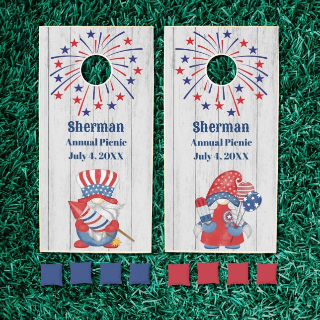 Patriotic Gnomes Family Company Picnic Beanbag Cornhole Set (Patriotic cornhole beanbag toss game with cute gnomes for your backyard event, party or retreat.)