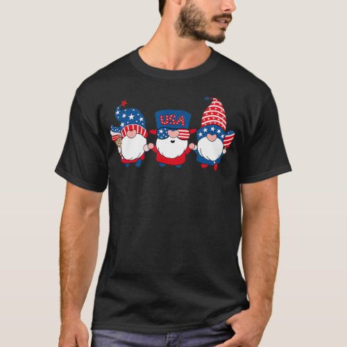 Patriotic Gnomes Fourth 4th of July  American flag T_Shirt