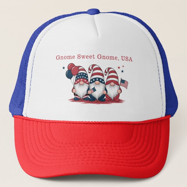 Patriotic Gnomes Fourth of July Trucker Hat (Front)