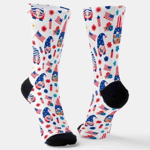 Patriotic Gnomes Independence Day Symbols Pattern Socks