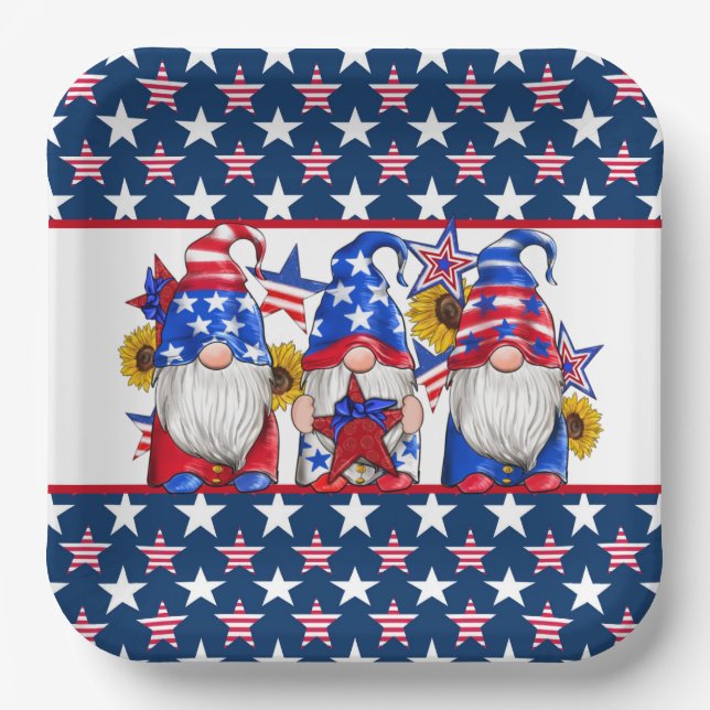 Patriotic Gnomes Paper Dinner  Plates (Front)