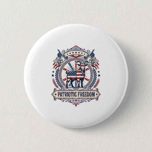 Patriotic Goat Farm Vector Graphic Tee_1 Button (Front)