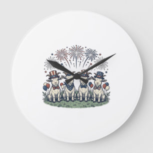 Patriotic Goats Fireworks Vintage Shirt Design_1 Large Clock