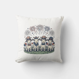 Patriotic Goats Fireworks Vintage Shirt Design_1 Throw Pillow