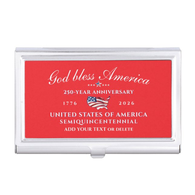Patriotic God Bless America 250 Semiquincentennial Business Card Case (Front)