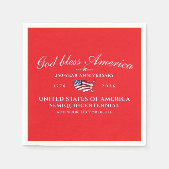 Patriotic God Bless America 250 Semiquincentennial Napkins (Front)