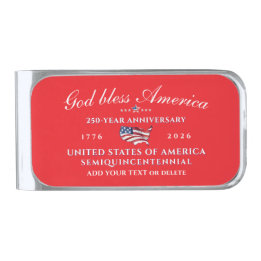 Patriotic God Bless America 250 Semiquincentennial Silver Finish Money Clip