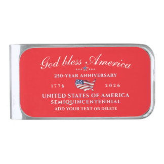 Patriotic God Bless America 250 Semiquincentennial Silver Finish Money Clip