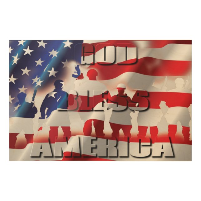 Patriotic God Bless America American flag Wood Wall Decor (Front)