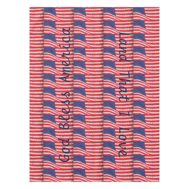 Patriotic God Bless America American Flags Tablecloth (Front)