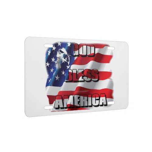 Patriotic God Bless America Eagle and Flag License Plate