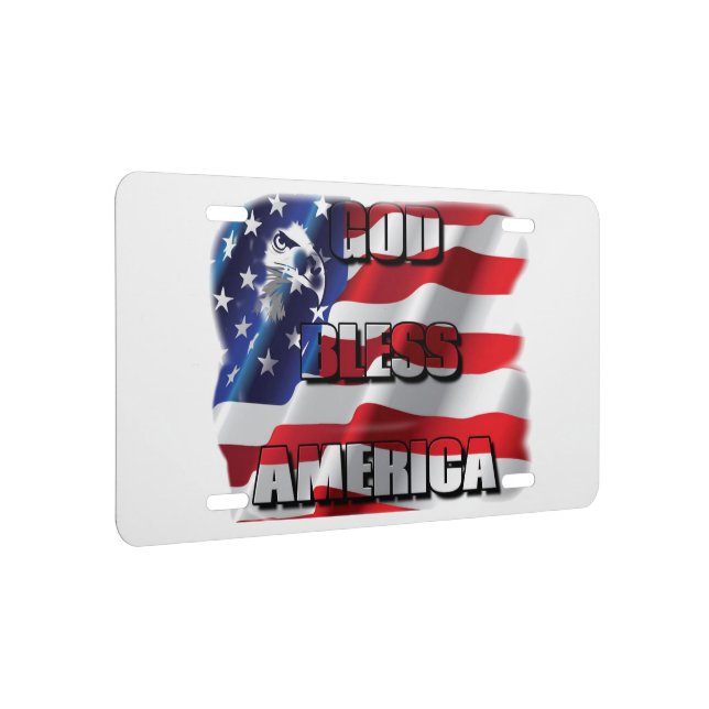 Patriotic God Bless America Eagle and Flag License Plate (Right)