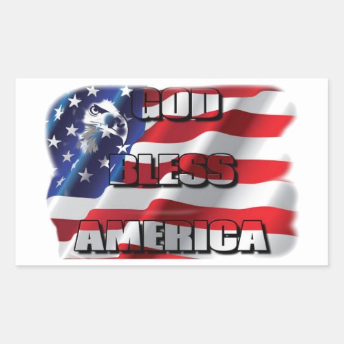 Patriotic God Bless America Eagle and Flag Rectangular Sticker